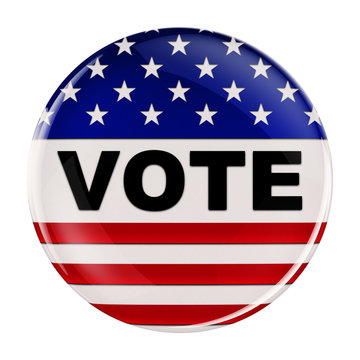 USA vote button with clipping path over white background
