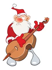 Ingelijste posters  Illustration of a Cute Santa Claus and a Cello. Cartoon Character © liusa