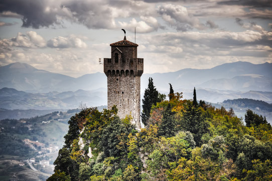 famous tower in San Marino in hdr