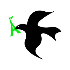 illustration vector of dove of peace with green Eiffel tower 