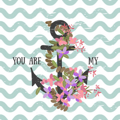 Vector background with anchor with arabis flower and anchor