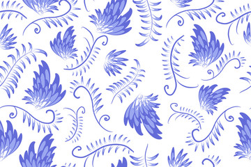 Fototapeta premium Illustration with floral ornament in blue tones.