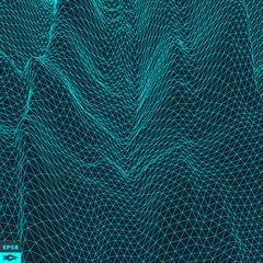 Abstract vector landscape background. Cyberspace grid. 