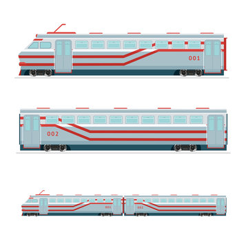 Isolated on white passenger train. Railroad element. Transportation design.