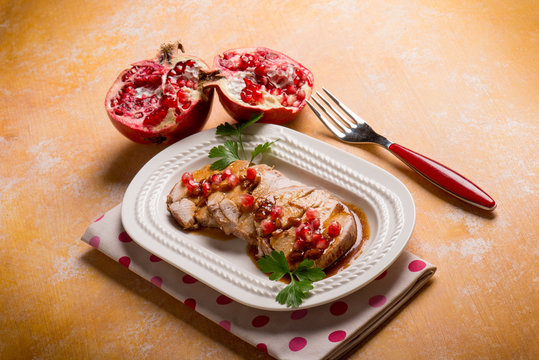 roasted with pomegranate sauce