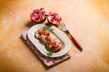 roasted with pomegranate sauce