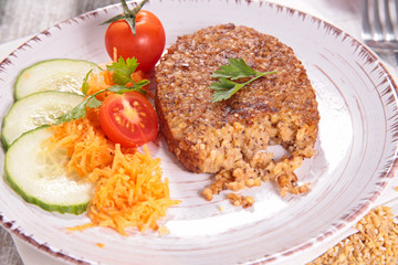 Vegetarian patties, vegan burger and salad