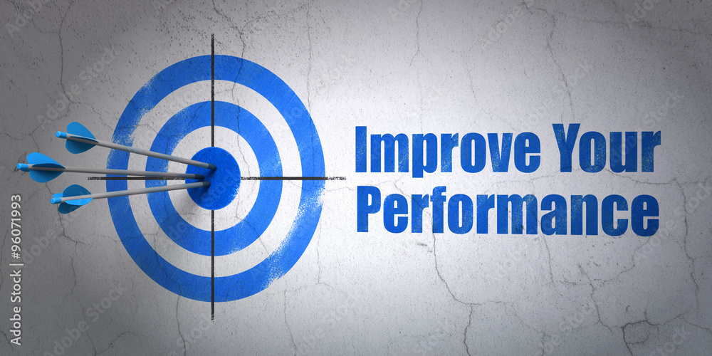 Poster Studying concept: target and Improve Your Performance on wall background