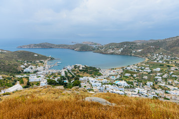 Panorama of the coast of the Greek island of IOS, Cyclades, Greece.