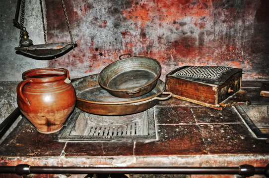 pan and jar in a rustic kitchen