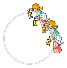 Cute round frame with flying angels