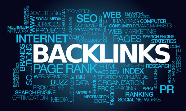 Backlinks PR Search Engine Ranking words tag cloud Page Rank SEO backlink website text blue illustration