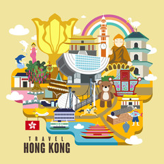 Obraz premium Hong Kong travel poster