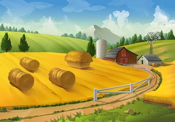 Gordijnen Farm, rural landscape vector background © Natis
