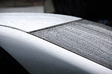 Rain drops  on the car.