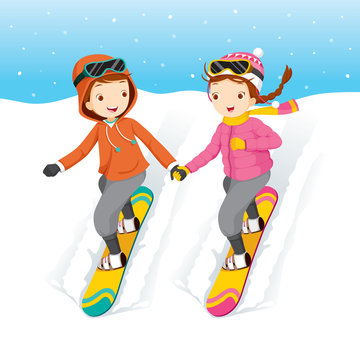 Couple Snowboarding, Activity, Travel, Winter, Season, Vacation