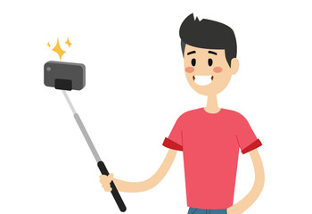 Selfie photo shot man or boy vector portrait illustration