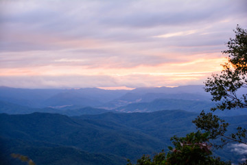 Views of mountains and sky in the morning .