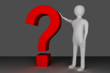 Human figure standing beside question mark
