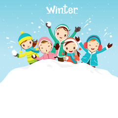 Children Playing Snow Together, Activity, Travel, Winter, Season, Vacation, holiday, Nature, Object