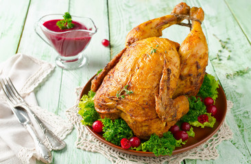Roast chicken with cranberry sauce