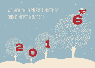 Christmas and New Year's Greeting Card with bird