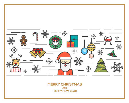 Christmas and New Year flat line design