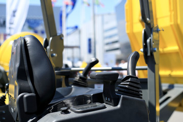 Work place in forklift with dashboard  - obrazy, fototapety, plakaty