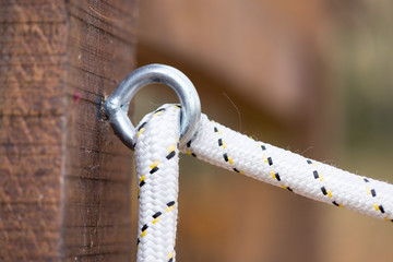 Rope with a tied knot - copy space, selective focus