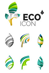 Fototapeta na wymiar Set of abstract eco leaf icons, business logotype nature concepts, clean modern geometric design