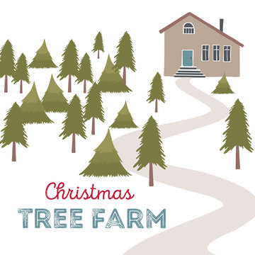 Christmas tree farm vector illustration.