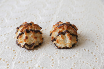 Chocolate Coconut macaroons, selective focus