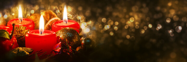 Advent candles with christmas decoration . - Powered by Adobe