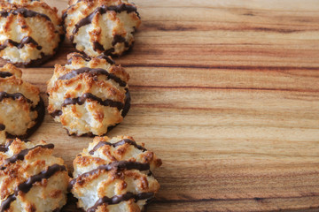 Chocolate Coconut macaroons, selective focus