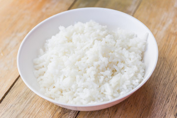 cooked rice in white cup.