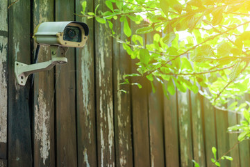 security CCTV camera with leaves