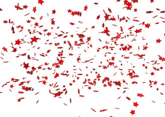 Rotes Stern-Konfetti vor weißem Hintergrund