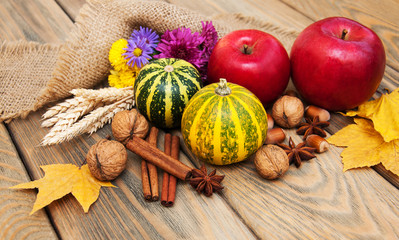 autumn pumpkins and nuts