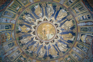 Ceiling mosaic of The Baptistry of Neon. Ravenna, Italy