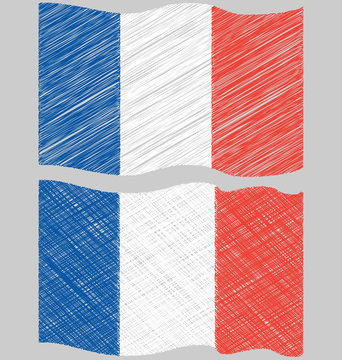 Waving Hand Draw Sketch Flag of France