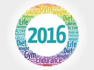 2016 circle word cloud, health concept background
