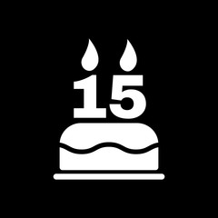The birthday cake with candles in the form of number 15 icon. Birthday symbol. Flat
