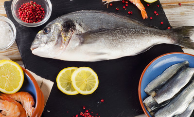 Fish  with  spices , salt and shrimps - healthy food.