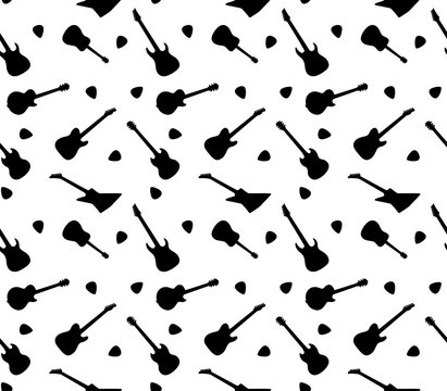 Seamless pattern with guitars on a white background