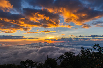 Layer of mountains and mist at sunset time, Landscape at Doi Luang Chiang Dao, High mountain in Chiang Mai Province, Thailand