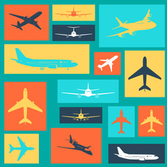 Set of different colored airplane signs