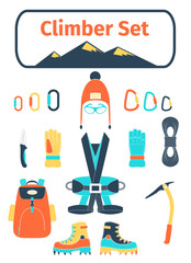Fototapeta na wymiar Climber icons set with equipment