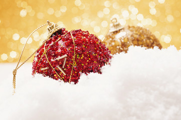 christmas baubles on the snow