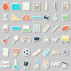 School accessories icons set, stickers style