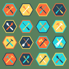 Tools icon silhouette set with flat shadow